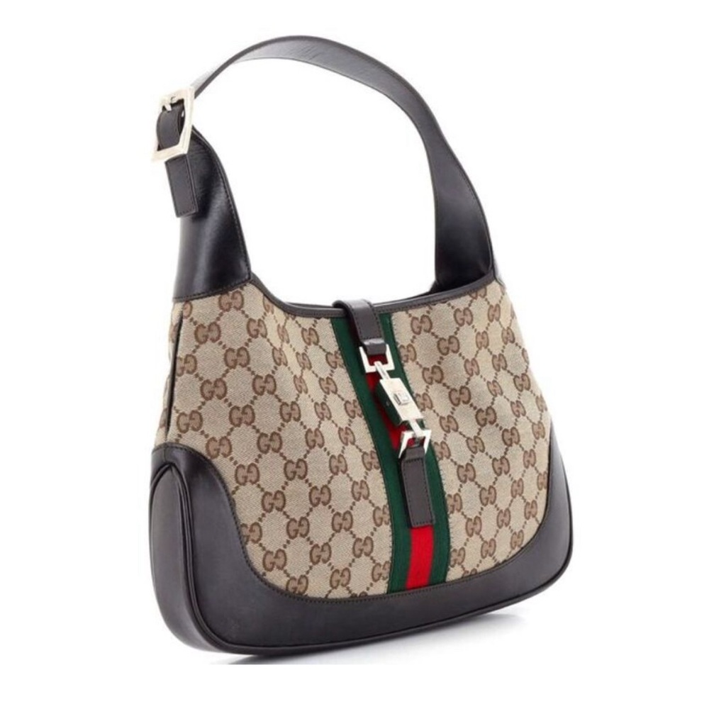 AUTHENTIC Gucci Web Jackie O Hobo GG Canvas Medium Brown
